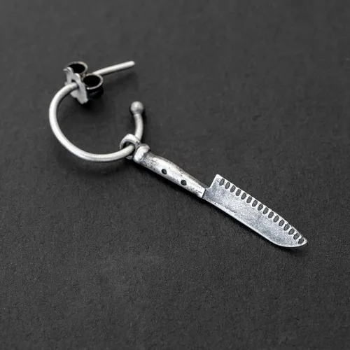 Miniatura 3 de Arete de cuchillo de chef para hombre, plata de ley 925 oxidada, joyería para hombre de cocina de cocinero, hipoalergénicos y sin níquel, individual