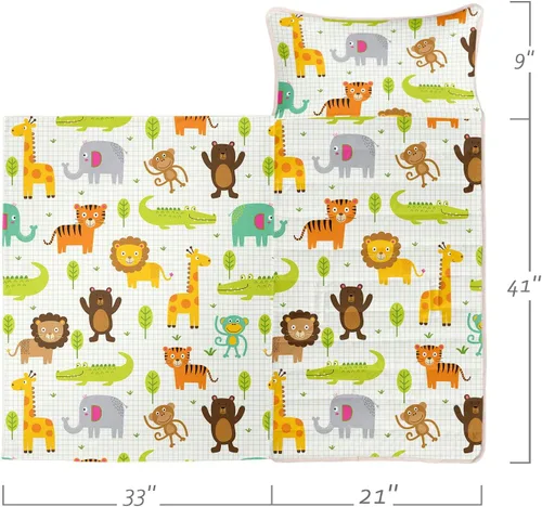 Miniatura 2 de Tapete para siesta – Saco de dormir de animales con almohada extraíble – Juego de ropa de cama para guardería y fiestas de pijamas, preescolar