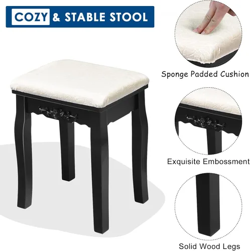 Miniatura 6 de LDAILY Juego de mesa de tocador con 10 luces LED, tocador de maquillaje con espejo cuadrado iluminado giratorio de 360°, taburete acolchado y 5
