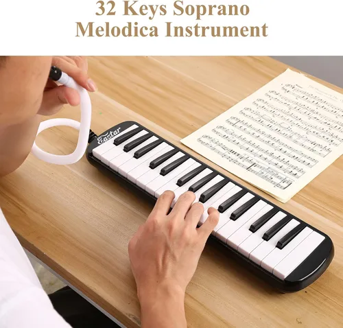 Miniatura 4 de Eastar Melódica de 32 Teclas Instrumento de Teclado Piano de Aire Soprano con 2 Boquillas Dobles con Tubo, Bolsa de Transporte, Negro