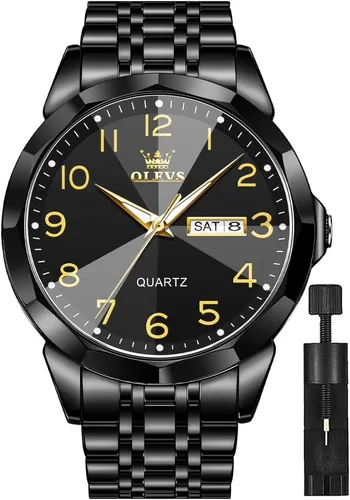 OLEVS Reloj para hombre vestido de negocios diamante analógico cuarzo fecha lujo clásico acero inoxidable impermeable luminoso dos tonos reloj de