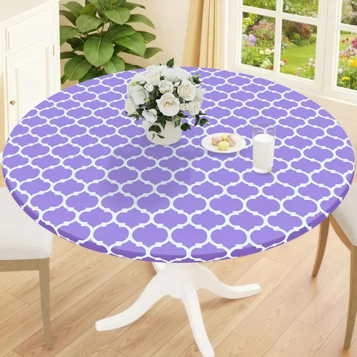 Miniatura 16 de Smiry Mantel redondo de pícnic, fundas de mesa elásticas impermeables para mesas de 18 a 24 pulgadas, manteles de vinilo con parte trasera