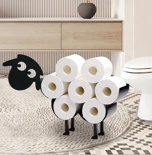Lindos soportes de papel de oveja, soporte de papel higiénico de metal negro, organizador decorativo de almacenamiento de papel higiénico para