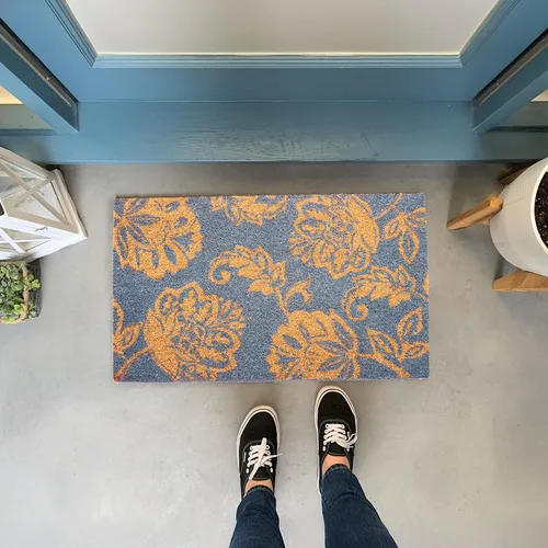 Miniatura 2 de Tapete para puerta de fibra de coco con estampado floral con respaldo de PVC antideslizante, tapete para interiores y exteriores para decoración