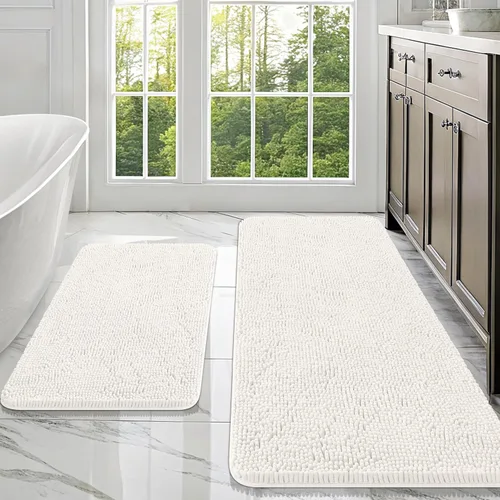 Miniatura 210 de OLANLY Juego de alfombras de baño de 2 piezas, alfombras de baño de chenilla suave y absorbente y alfombra de contorno en forma de U para inodoro