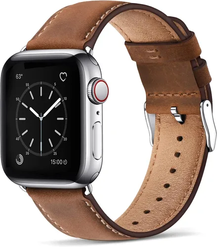Miniatura 9 de SUNFWR Correas de cuero compatibles con Apple Watch de 1.61, 1.57, 1.5 pulgadas para hombres y mujeres, correa de repuesto de cuero genuino de grano
