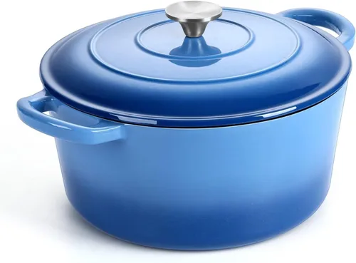 Miniatura 15 de P&P CHEF Horno holandés esmaltado de 5 cuartos de galón, olla holandesa de hierro fundido con tapa para hornear pan, olla esmaltada para asar, Caqui