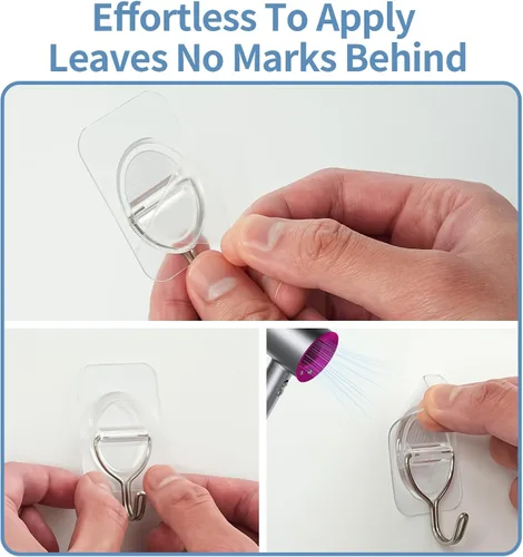Miniatura 5 de Ganchos adhesivos de pared sin daños, ganchos adhesivos para colgar, paquete de 10 – acero inoxidable transparente de 11.0 lbs resistente