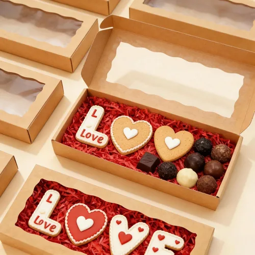 Miniatura 4 de 5 cajas para galletas de 12 x 5 x 1.5 pulgadas, cajas de panadería con ventana, caja para fresas cubiertas de chocolate para Navidad, San Valentín
