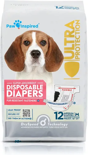 Miniatura 13 de Paw Inspired Pañales desechables para perras Pañales para perros hembra con ultra protección Pañales para perros en celo, que se orinan por