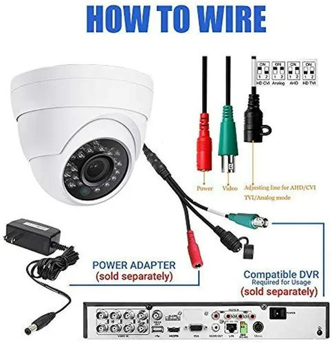 Miniatura 4 de Real HD 5MP Cámara de seguridad con visión nocturna a todo color, domo TVI, CCTV, con luces LED blancas visibles, visión nocturna de 65 pies, ángulo