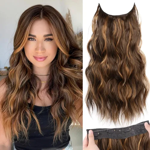 Miniatura 63 de KooKaStyle - Extensiones de cabello con hilo invisible, diadema transparente, ajustables, 4 clips fijadores, cabello largo y ondulado de 12