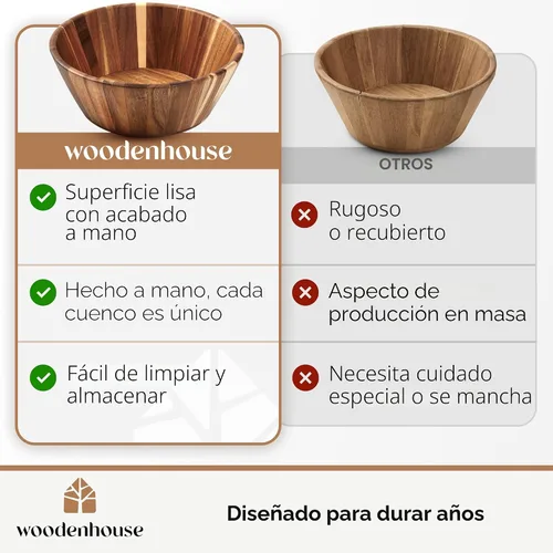 Miniatura 8 de Woodenhouse Tazón de ensalada de madera, tazón para ensalada, tazón de madera - 12" Diseño redondo, tazón de frutas hecho a mano, duradero