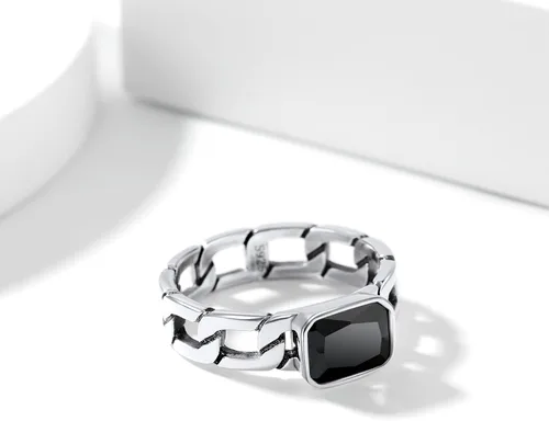 Miniatura 9 de Silvora Anillo de cadena de eslabones cubanos con circonita de plata de ley, regalo de compromiso de boda con embalaje delicado