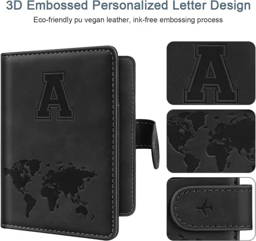 Miniatura 3 de Funda para Pasaporte Personalizada con Letra de la A a la Z, Billetera de Viaje con Bloqueo RFID, Funda para Pasaporte, Estuche para Pasaporte