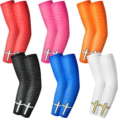 Miniatura 10 de Shyyween 6 pares de mangas de brazo de béisbol de goteo de helado para jóvenes, protección solar cruzada, manga de compresión para brazo, bandera