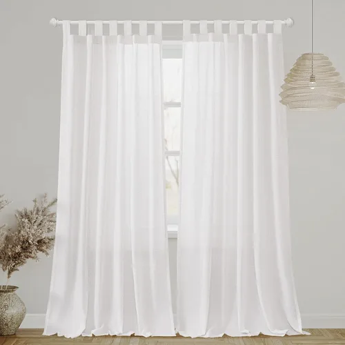 Miniatura 19 de FantasDecor Cortinas de lino de 63 pulgadas de largo, 2 paneles con pestañas superiores para sala de estar/dormitorio, cortinas texturizadas de lino