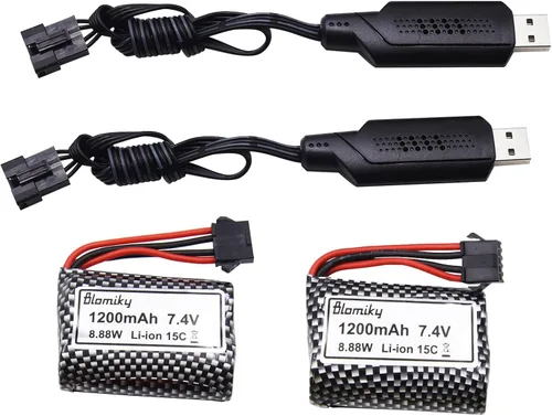 Miniatura 6 de Blomiky - Paquete de 2 baterías recargables de iones de litio de 7.4 V 1200 mAh con enchufe SM-5P y cable USB para alguna versión TX123 RC Boat