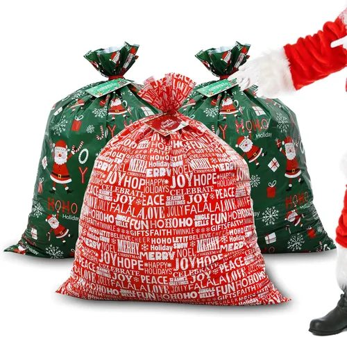 ROSAUI Bolsas grandes de regalo de Navidad y tarjetas de regalo de Navidad, 3 bolsas de regalo de Navidad (44.09 x 35.43 pulgadas), bolsa de regalo