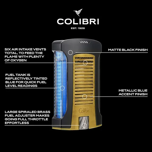 Miniatura 5 de Colibri Daytona - Encendedor de butano resistente al viento: llama ajustable, encendedor de puros recargable de un solo chorro, diseño ergonómico Oro