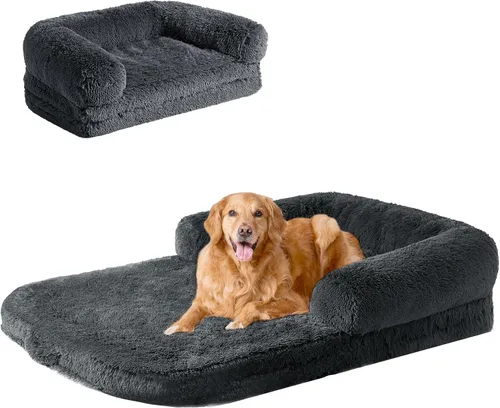 Miniatura 16 de EHEYCIGA Cama plegable XL para perros, 46 x 34 x 6.5 pulgadas, sofá cama mullida de piel sintética para perros grandes, cama ortopédica calmante