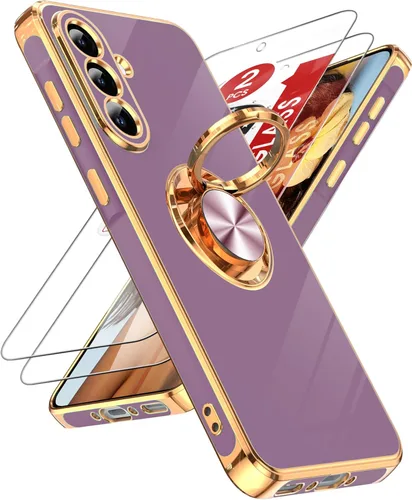 Miniatura 18 de LeYi Funda para Samsung Galaxy S22 Ultra con soporte de anillo giratorio de 360°, soporte magnético, chapado en oro rosa, borde protector para Negro