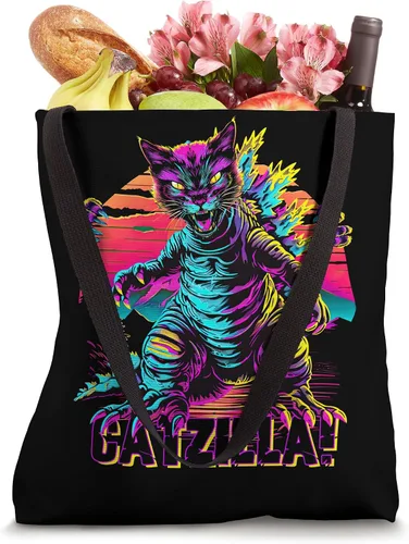 Miniatura 4 de Streetwear Synthwave 80s 90s Catzilla Cat Japanese teen Tote Bag