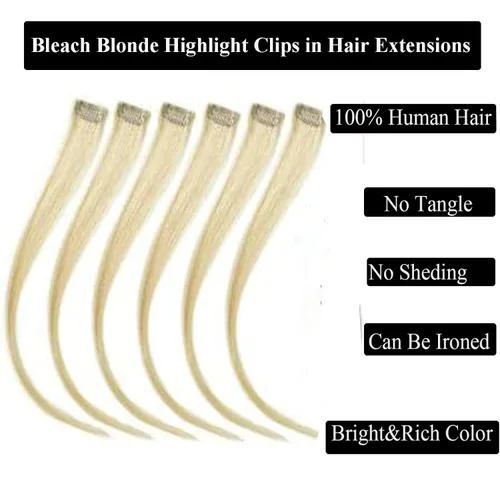 Miniatura 2 de Extensiones de cabello humano con clip, de 18 pulgadas, rubio decolorado, 100% real, extensiones de cabello con clip para mujer, 6 piezas de cabello