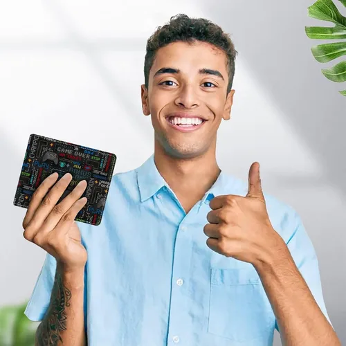Miniatura 7 de Billetera para niños adolescentes Cartera genial para niños, diseño de videojuegos, cuero delgado, doble plegable con bolsillo para monedas