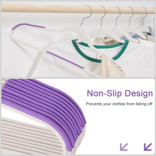 Miniatura 4 de VECELO Paquete de 25 perchas de ropa, colgador de plástico antideslizante, gancho giratorio de 360° y ahorro de espacio para armario de dormitorio