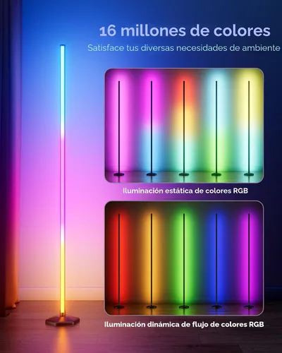 Miniatura 5 de Lámpara de pie de esquina de 2 piezas, luz RGB de 65 pulgadas que cambia de color con control remoto, lámpara de esquina LED regulable con negro