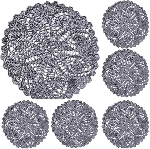 Miniatura 20 de Mantel Individual de Encaje de 11 a 12 Pulgadas Tapetes de Mesa Redondos Hechos a Mano Tapete de Ganchillo Cocina Vajilla Posavasos para Taza