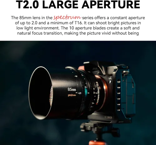 Miniatura 2 de 7artisans Lente Cine de marco completo T2.0 de 3.346 in, montura en L, enfoque manual, lente de cine de baja distorsión, cámaras sin espejo