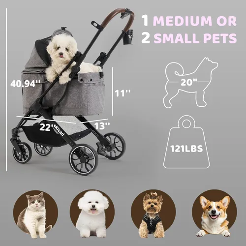 Miniatura 2 de Cochecito todo terreno para perros pequeños a medianos, cochecito para mascotas para perros y gatos, paseos al aire libre, fácil plegado con una