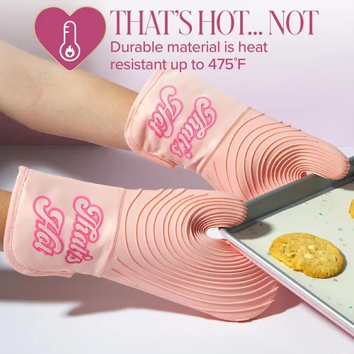 Miniatura 3 de Paris Hilton Juego de manoplas para horno con diseño icónico de That's HOT, agarraderas resistentes al calor con agarres de silicona texturizada