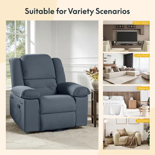 Miniatura 7 de Softa Silla reclinable giratoria para adultos con masaje y calor, sillón reclinable manual giratorio de 360° con bolsillo lateral, silla reclinable