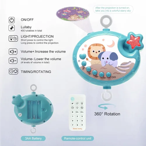 Miniatura 4 de YUNGCHI Móvil de bebé para cuna con juguetes de cuna, música y luces para paquete y paly cuna carrusel musical móvil móvil para niñas y niños, móvil
