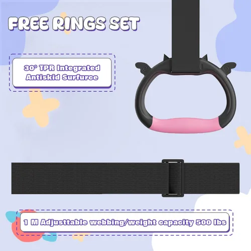 Miniatura 5 de Safly Fun Foldable Gymnastics Bar for Kids, Adjustable 35"-51", Sturdy 145 lbs Capacity, Easy-to-Assemble, Gymnastics Equipment for Kids for Rosa