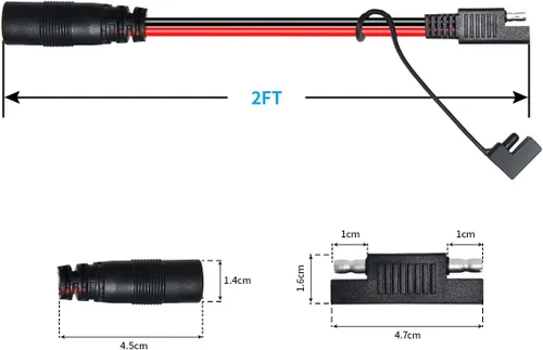 Miniatura 5 de ELFCULB Adaptador de conector hembra a SAE, cable de extensión SAE de 14AWG de 2 pies con adaptador hembra de 2.165 in x 0.984 in de CC y adaptador