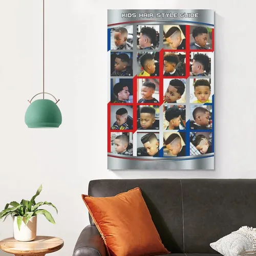 Miniatura 12 de Póster de peluquería para decoración de pared, peinados infantiles, estilos de cabello modernos para niños, pinturas artísticas de pared, lienzo