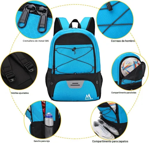 Miniatura 5 de Hsmihair - Bolsa de fútbol - Mochila de fútbol y mochila para fútbol, voleibol y baloncesto, con compartimento para pelota y tacos separados Azul