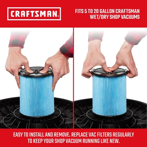 Miniatura 3 de CRAFTSMAN CMXZVBE38751 - Filtro de vacío para polvo fino en seco y húmedo (5-20 galones) Se adapta a la mayoría de aspiradoras CRAFTSMAN de 5 a 20
