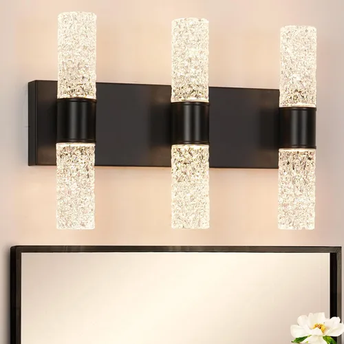 Miniatura 15 de Juego de 2 apliques de pared LED de cristal, lámparas de baño de oro cepillado, modernas luces de baño con LED con cable para dormitorio, sala