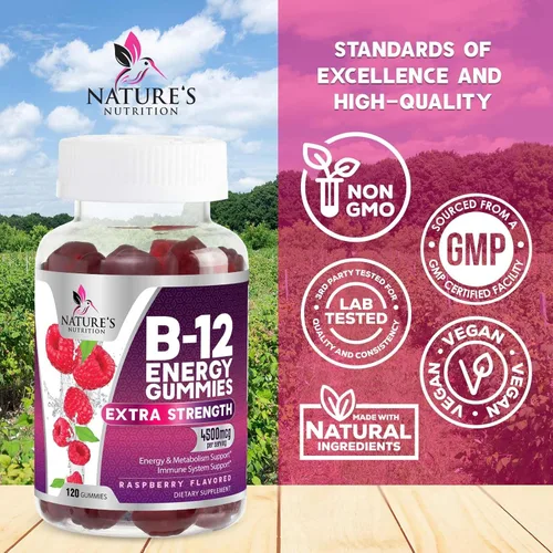 Miniatura 4 de Gomitas energéticas B12 – 4500 mcg de vitamina B12 por porción – Suplemento B12 masticable extra fuerte para energía, metabolismo y apoyo