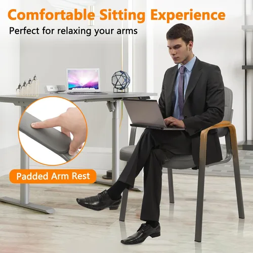 Miniatura 7 de CLATINA Silla de recepción de oficina con reposabrazos acolchado de cuero regenerado, silla ergonómica para sala de espera, vestíbulo, reunión, Gris