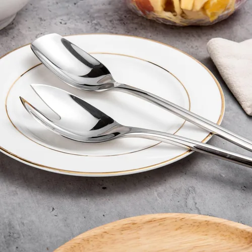 Miniatura 5 de IMEEA Juego de servidores de ensalada de acero inoxidable 18/10, cuchara y tenedor de 10 pulgadas, utensilios para servir ensaladas