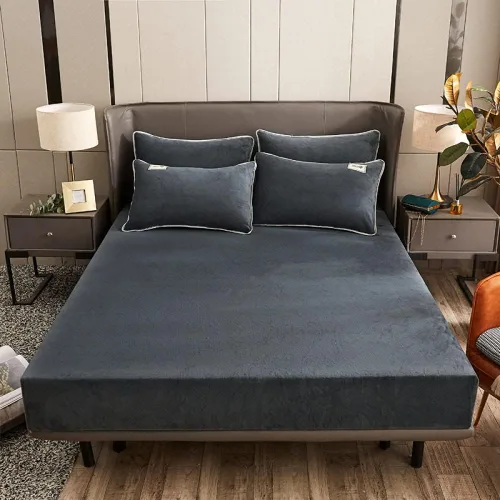 Miniatura 10 de Sábana bajera suave para invierno, cálidas, antideslizantes, de terciopelo cristalino, para dormitorio, casa de familia, color puro, para cama Azul
