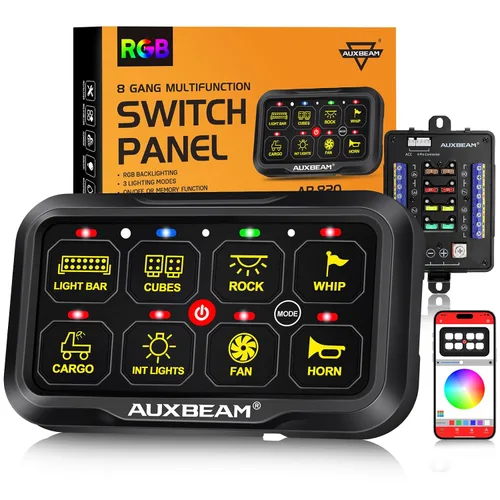 Miniatura 9 de Auxbeam Panel de interruptores de 6 bandas Bluetooth AR-600 RGB con botón grande, interruptor auxiliar con interruptor de palanca momentáneo