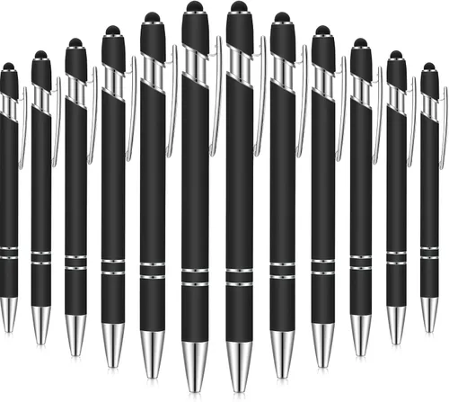 Miniatura 20 de Tenare 12 piezas 2 en 1 bolígrafo de metal con punta de lápiz capacitivo, bolígrafo de 1,0 mm de tinta negra para pantallas táctiles (color surtido)