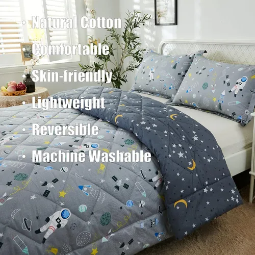 Miniatura 3 de Brandream Juego de ropa de cama espacial para niños y niñas, 100% algodón, juego de edredón de cohete espacial y galaxia, 3 piezas